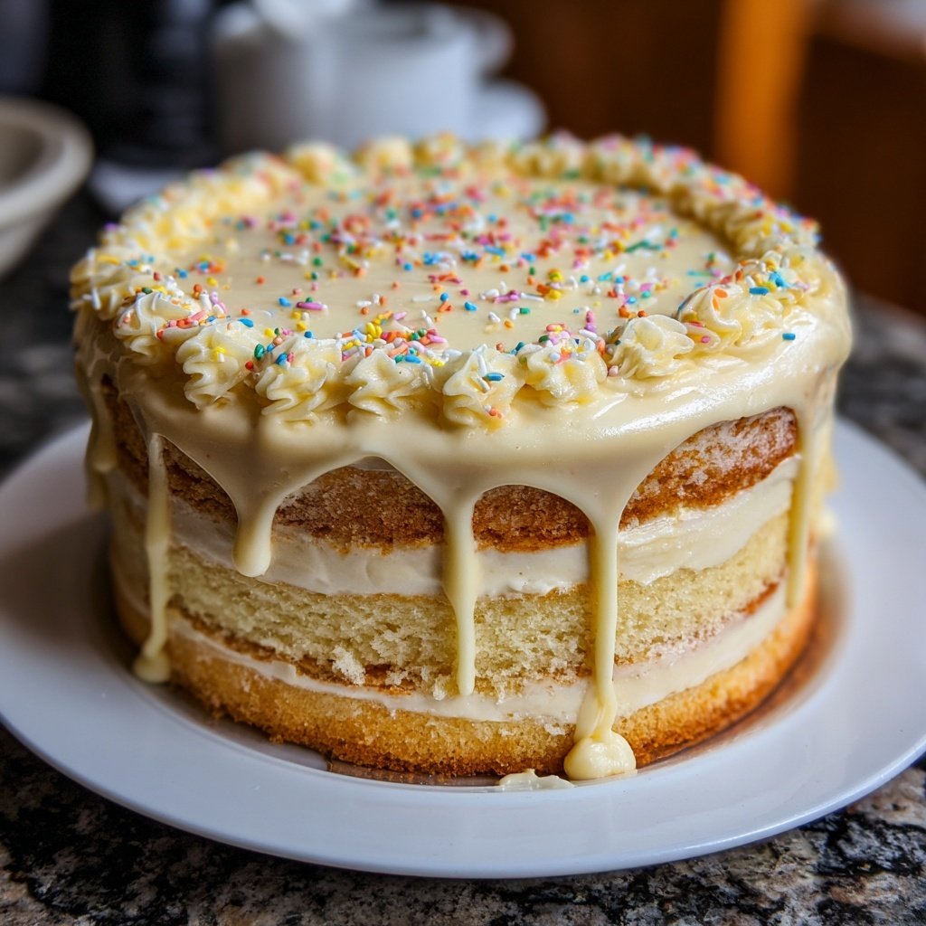 White Chocolate Vanilla Drip Cake