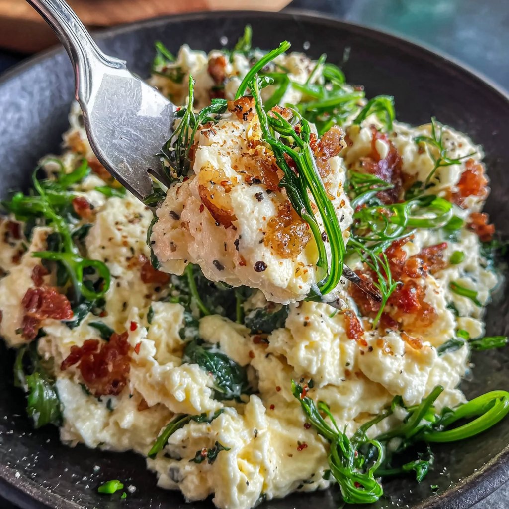 Scrambled Eggs with Dandelion Greens