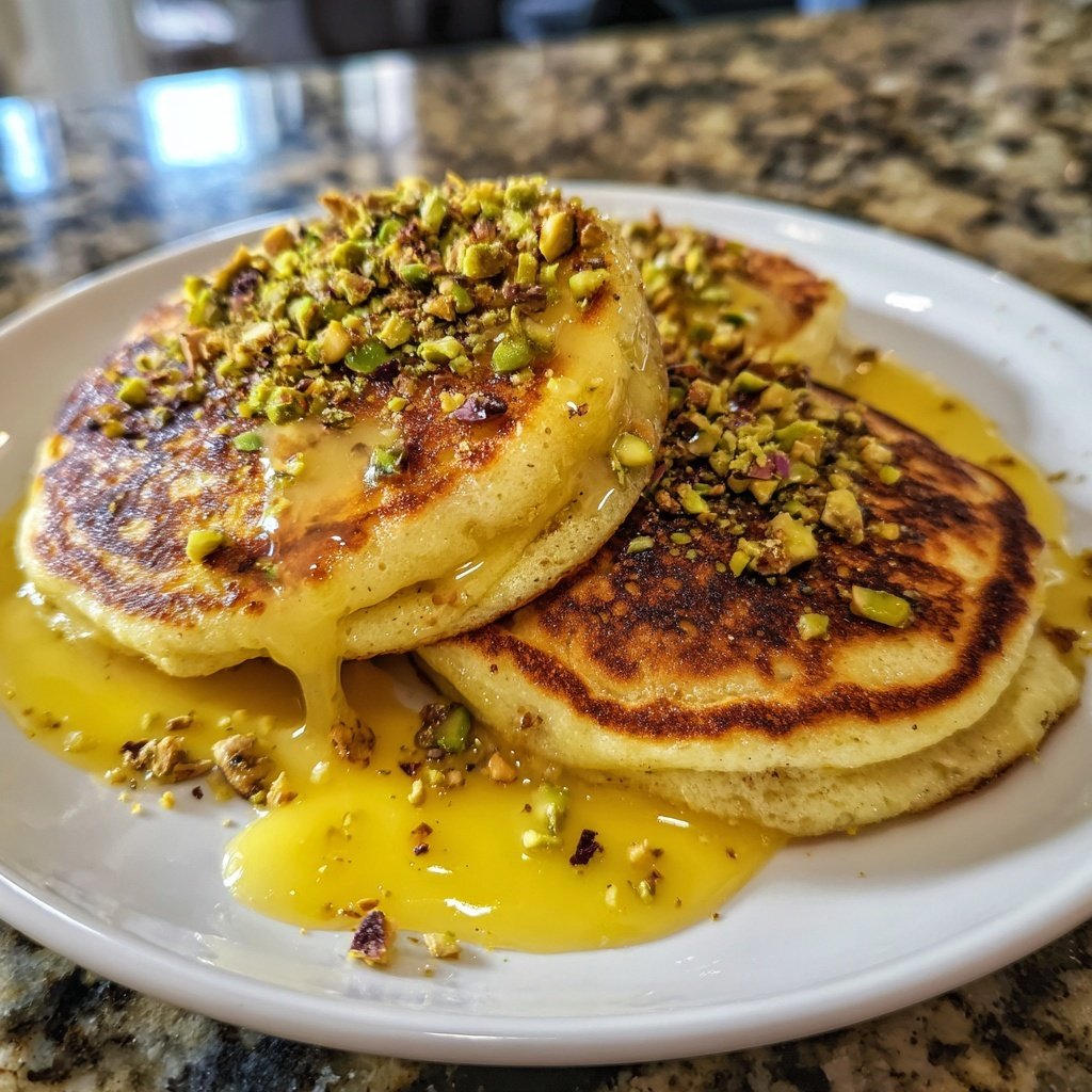 Ricotta Pancakes with Lemon Curd and Pistachios​
