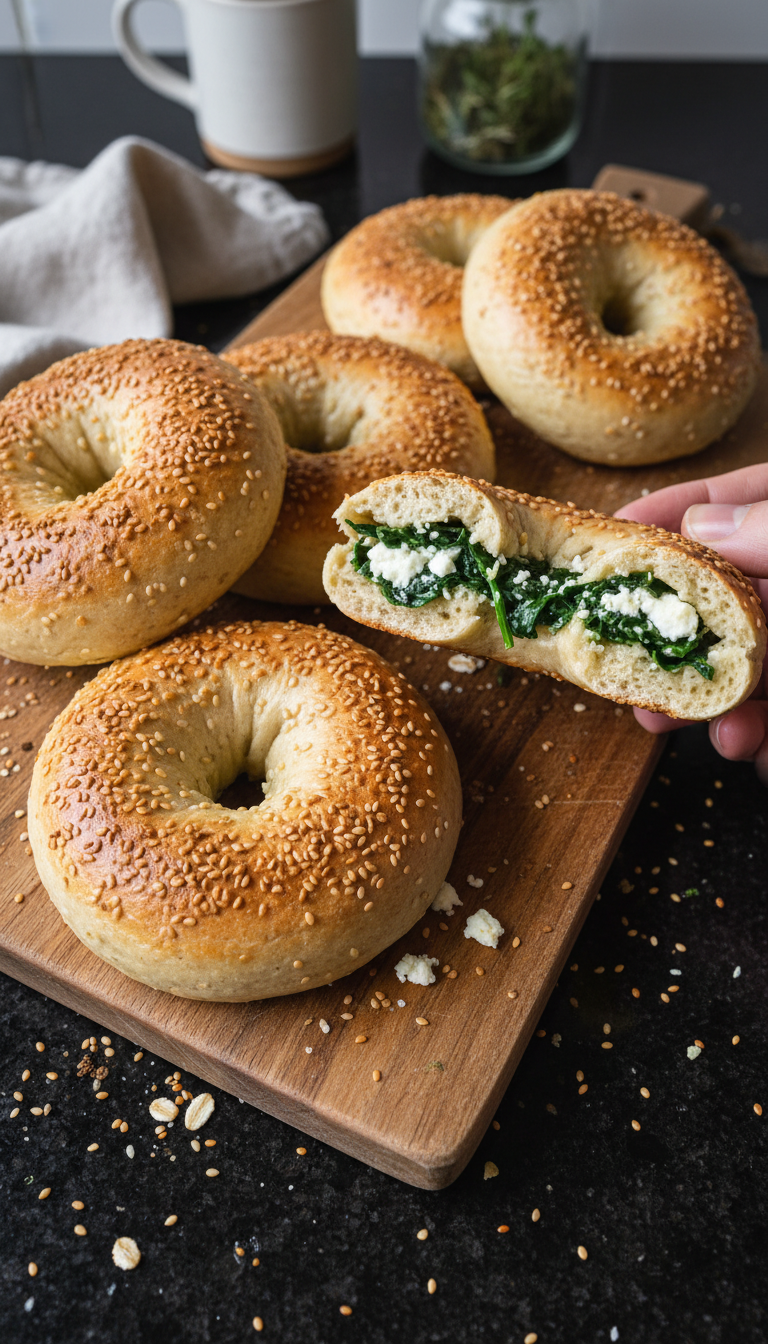 Spinach Feta High-Protein Bagels