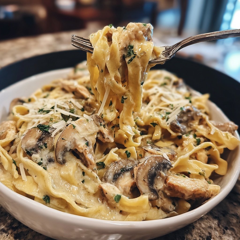 One-Pot Creamy Chicken Mushroom Noodles