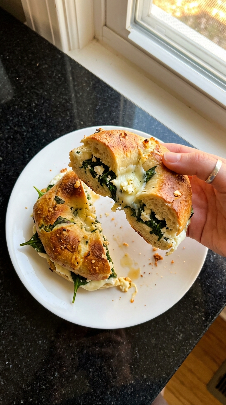 Spinach and Feta Cottage Cheese Bagel