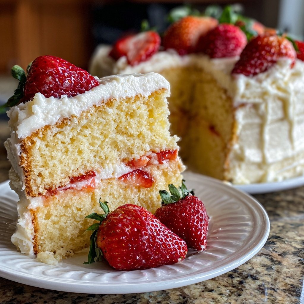 Yogurt Vanilla Cake with Fresh Strawberries