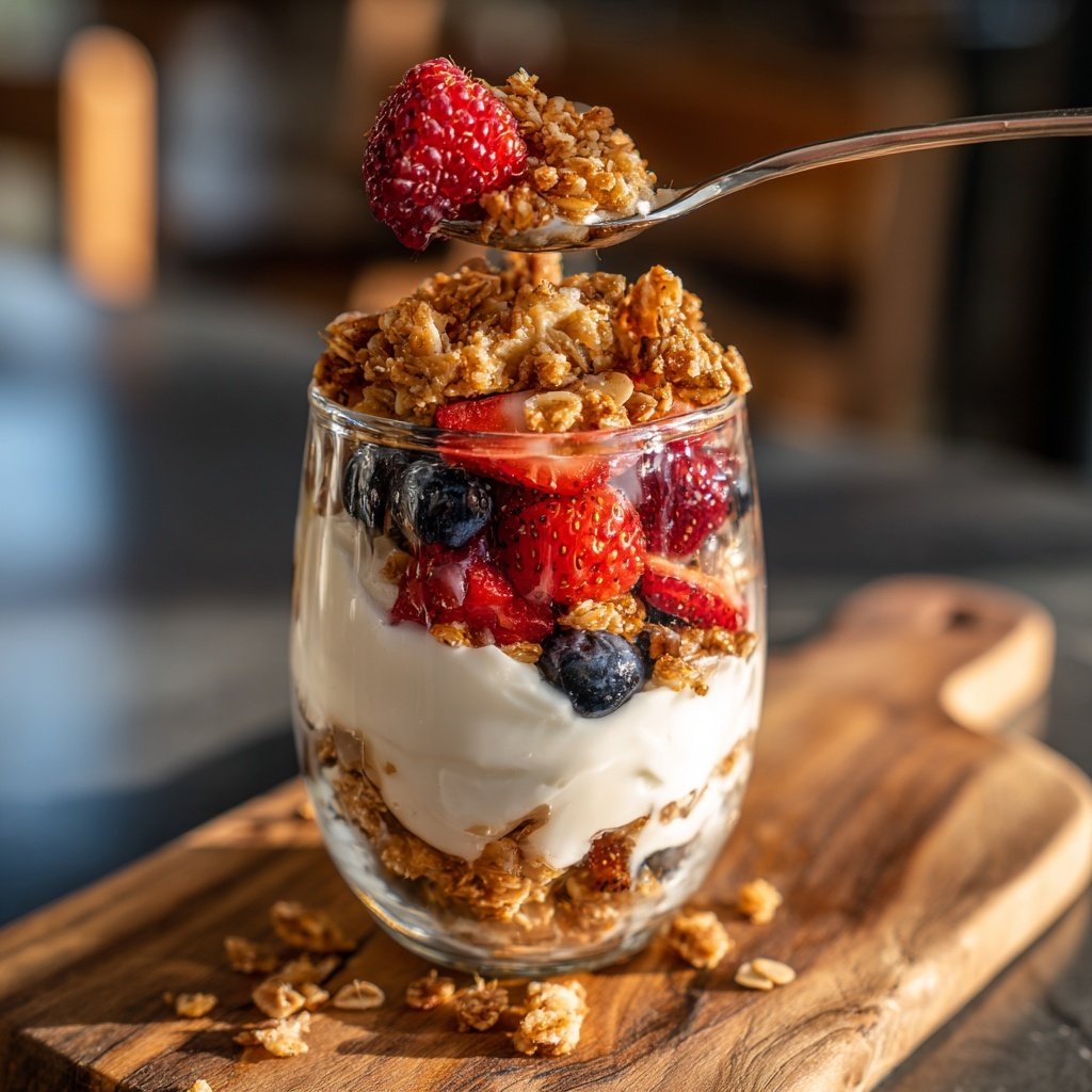 Greek Yogurt Breakfast Parfait with Granola and Berries​
